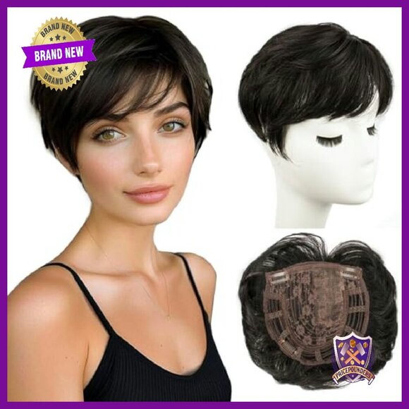 Short Pixie Cut Hair Topper for Thinning Hair with Bangs main image 7